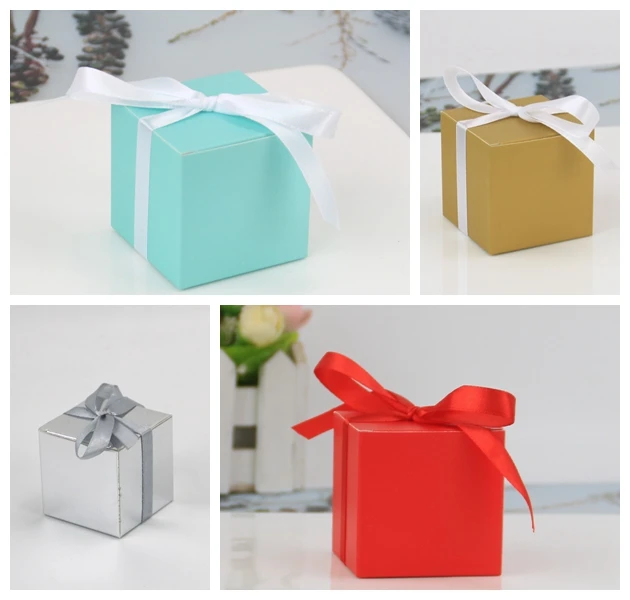 (100 Pcs/Lot) 5cm/5.5m Square Cake Wedding Decoration Packing box  gift box for Any Party favor Candy Paper box for guests