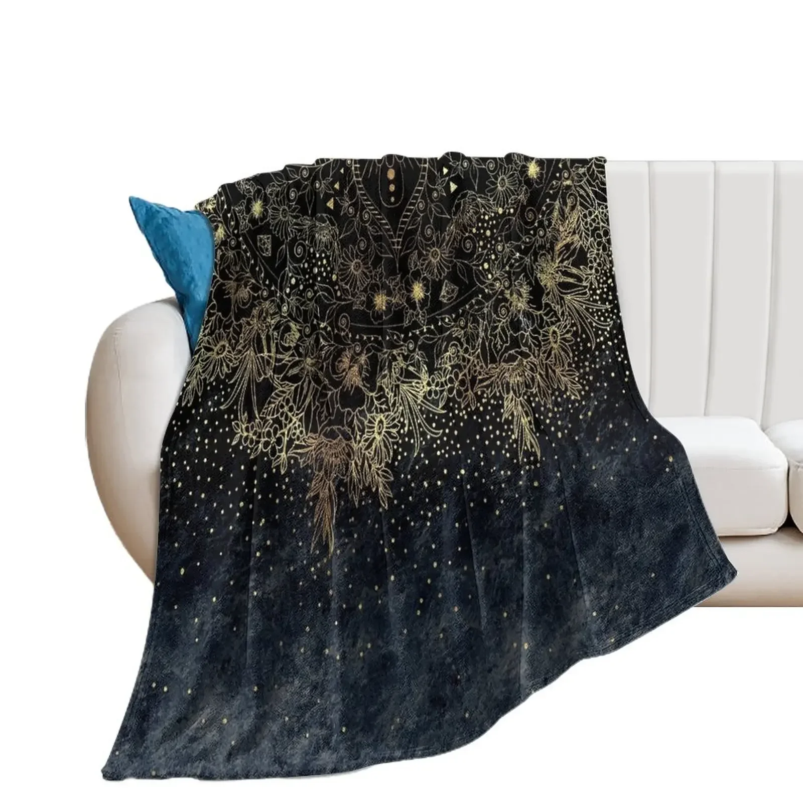 Stylish Gold floral mandala and confetti Throw Blanket Decorative Throw Giant Sofa Blankets