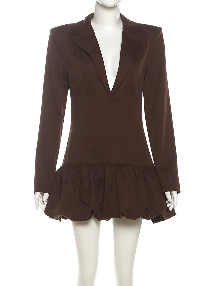 เดรสทรงพอง Nibber สำหรับผู้หญิง คอวี แขนยาว จับจีบ แต่งผ้าต่อกัน สไตล์ออฟฟิศ แนวสตรีท หรูหรา ทรงเข้ารูป สำหรับงานปาร์ตี้ งานธุรกิจ แบบมินิเดรส