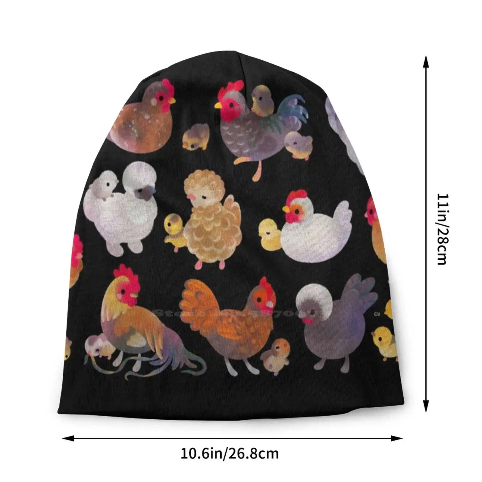 Chicken And Chick-Dark Knitted Hat Warm Beanie Outdoor Caps Chicken Breed Pikaole Kawaii Animal Cute Bird Belgian Duccle Mille