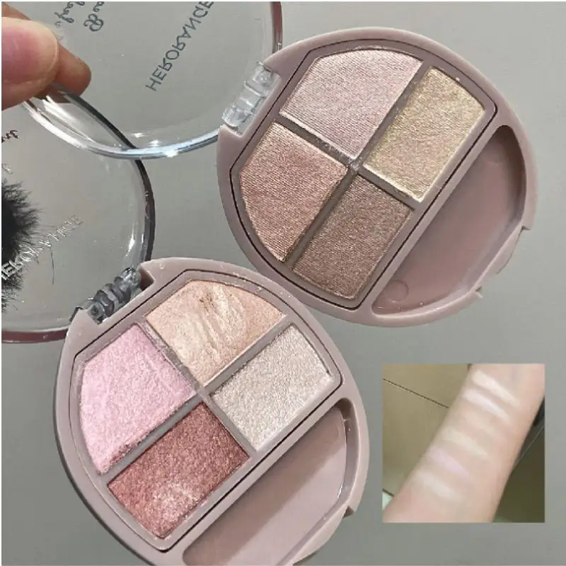 1 Stück HERORANGE 4-Farben-Lidschatten-Palette Schimmer Glitzer Mit Pinsel Natürlicher Augenlid-Schmetterlingskontur-Eyeliner Augen-Make-up Kosmetik