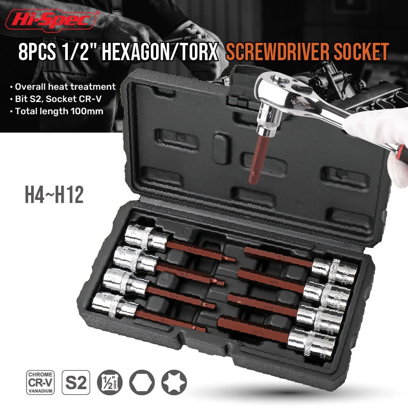 Hi-Spec Bit Socket Hexagonal Torx Bit Socket Kit Chrome Vanadium Steel Hex Wrenches Nut Driver Drill Bit Hand Tool Sets