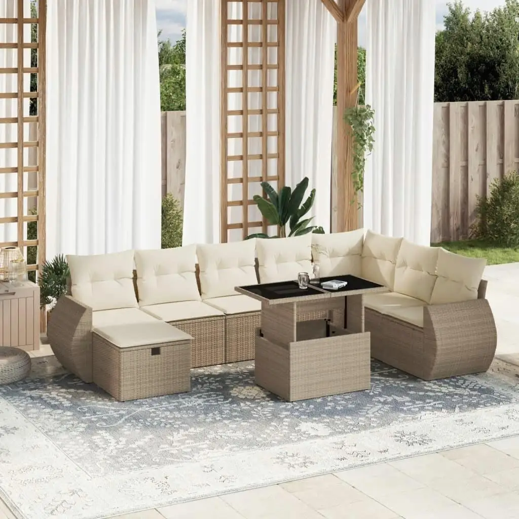 

Beige PE Rattan Garden Sofa Set with Large Adjustable Armrests Comfortable Outdoor Furniture