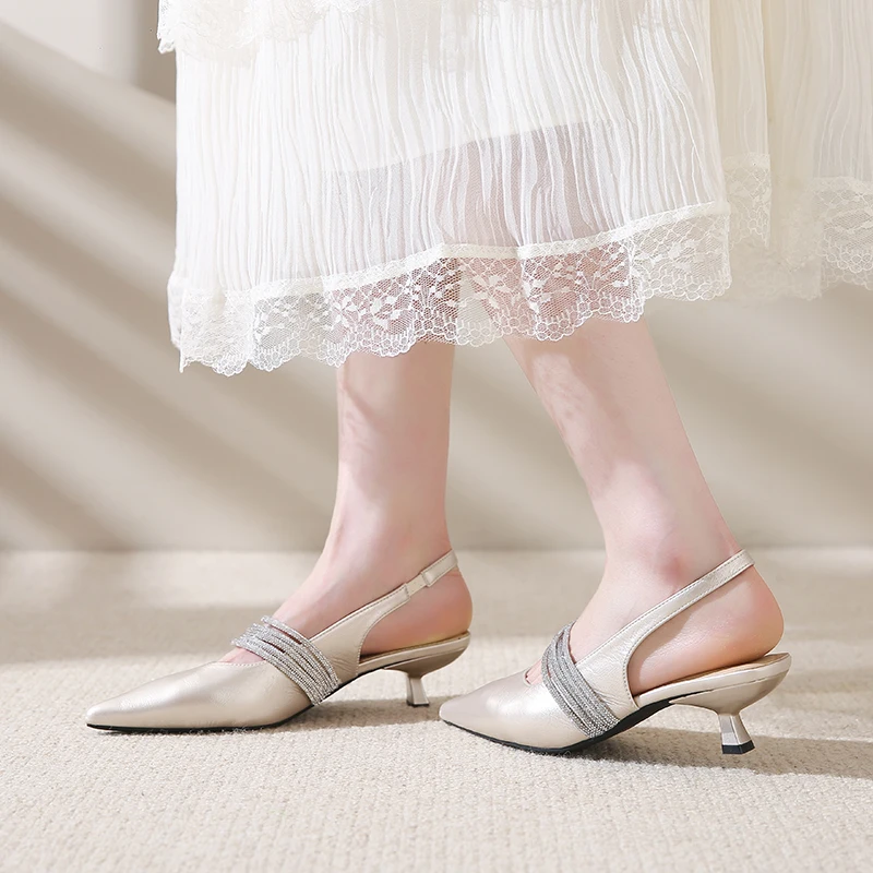 2025 Summer Pointed Toe Stiletto Shallow Mouth Women's High Heels Fashion Solid Color One-Line Buckle Ladies Baotou Sandals