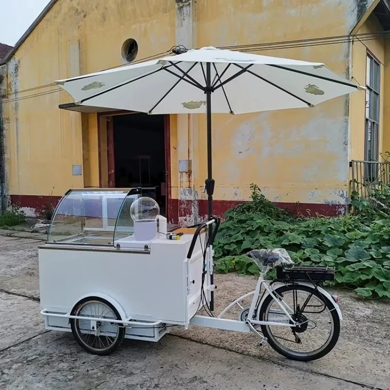 Fashion Mobile Ice Cream Tricycle Summer Freezer Ice Cream Shop Design Trendy Portable Snack Cart for Street Food