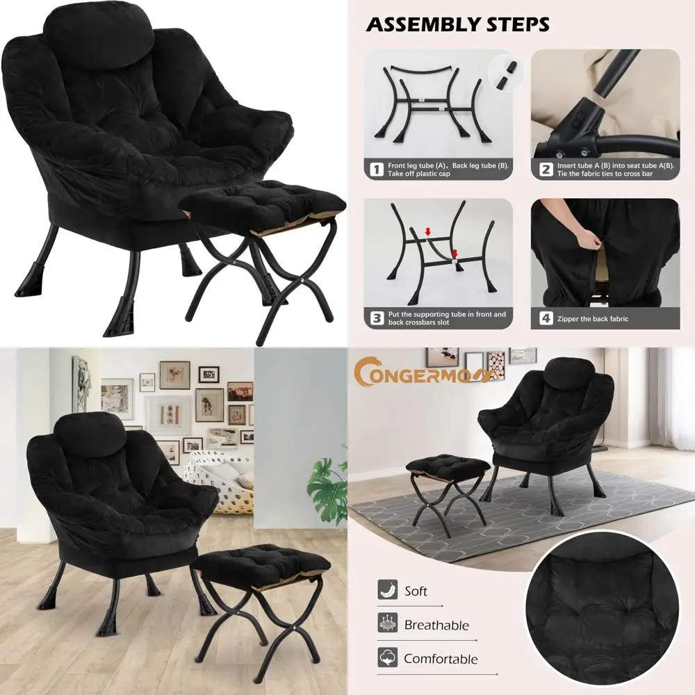 

Ergonomic Reclining Chair with Ottoman, Cozy Fabric Sofa, Comfortable Armchair with Pockets, Relaxing Reading Chair with Footres