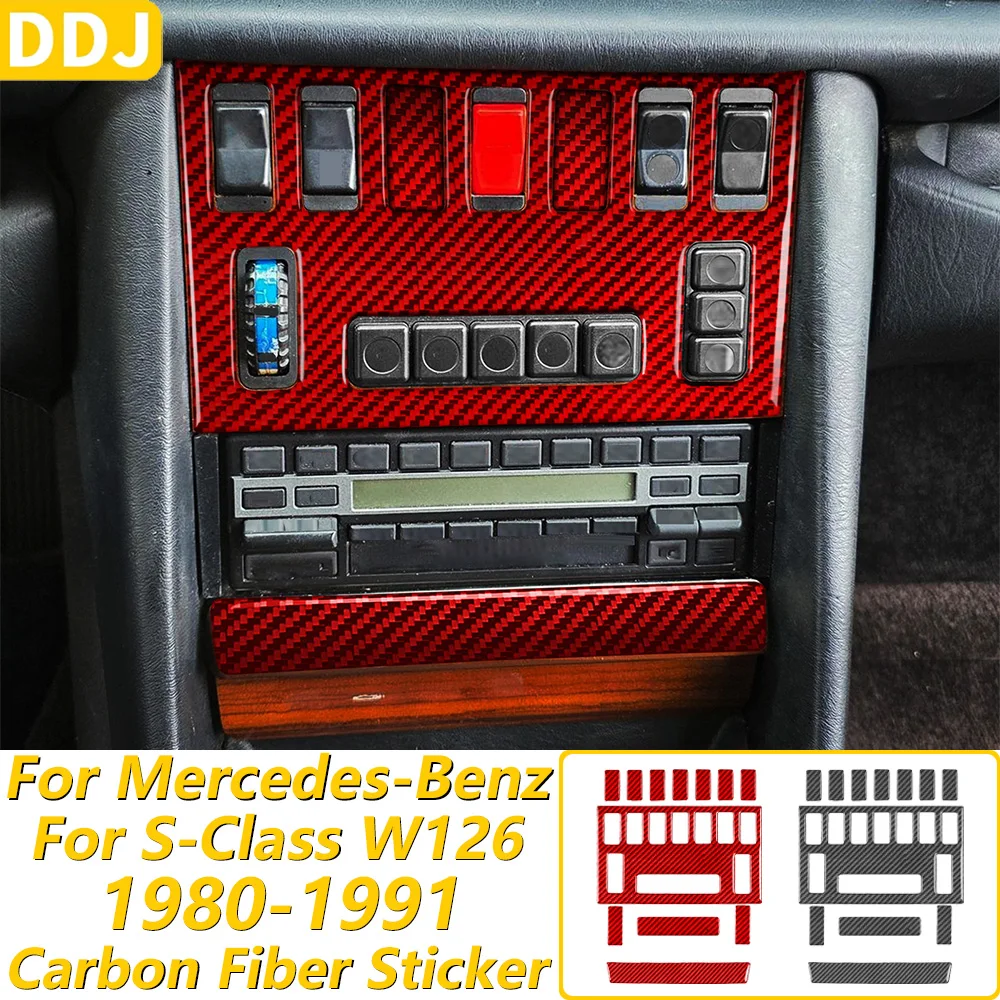 pour-mercedes-benz-classe-s-w126-1980-1991-ensemble-de-garnitures-de-panneau-de-commande-centrale-radio-cd-en-fibre-de-carbone-rouge-accessoires-de-voiture-autocollant