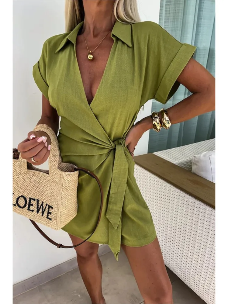 Spring Summer Sexy Deep V Neck Romper Shorts Women'S Solid Color Fashion INS Casual Loose Vacation Elegant Female Office Romper