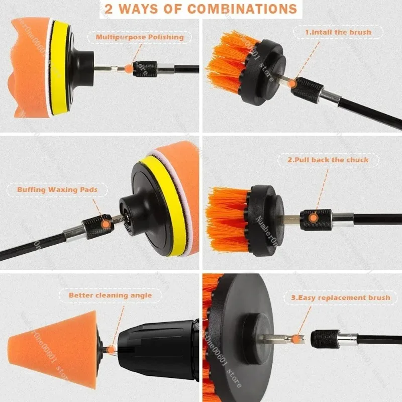 Electric Tool Cleaning, Brushing, Car Interior, Wheel Hub, Tire Cleaning, Polishing, Waxing, Sponge Brush Head, Car Brush view 4