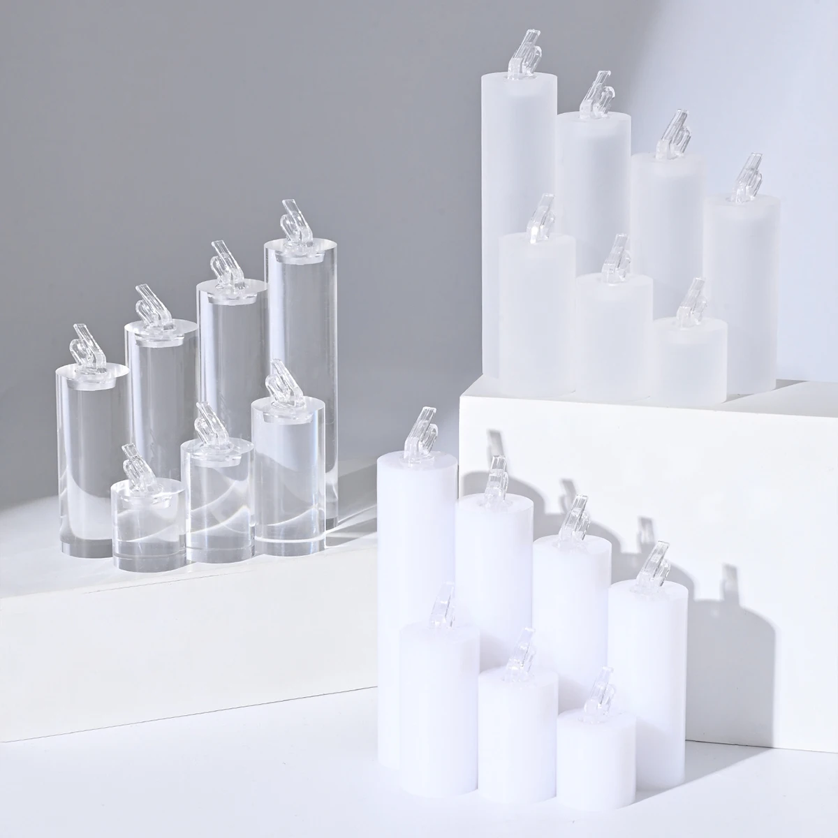 

Fashion Transparent/Frosted/White Acrylic Jewelry Display Stand Ring Showcase Display Holder 7PCS Rings Stand Jewelry Maki