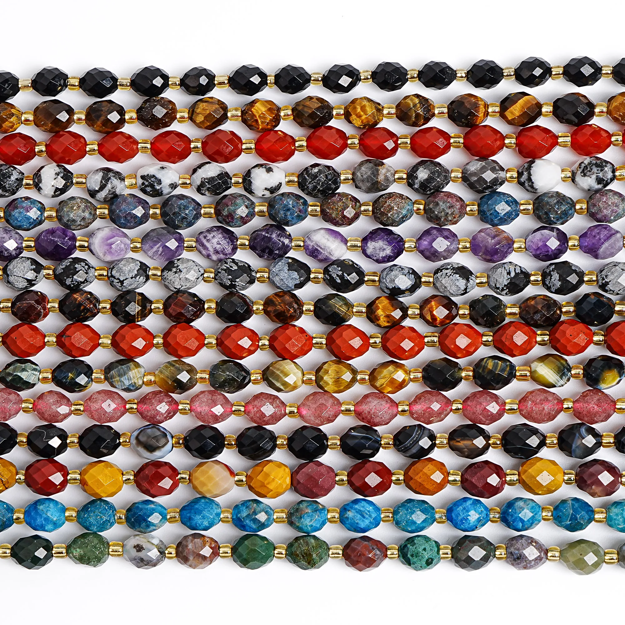 8MM Natural Gemstone Beads Collection Red Jasper Ruby in Zoisite Sunstone Moss Agate Faceted Barrel Beads for Jewelry Making