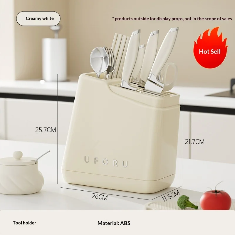 Countertop Knife Holder Multifunctional Kitchen Utensil Organizer Integrated Storage Stand for Knives Chopsticks Spoons Cutlery