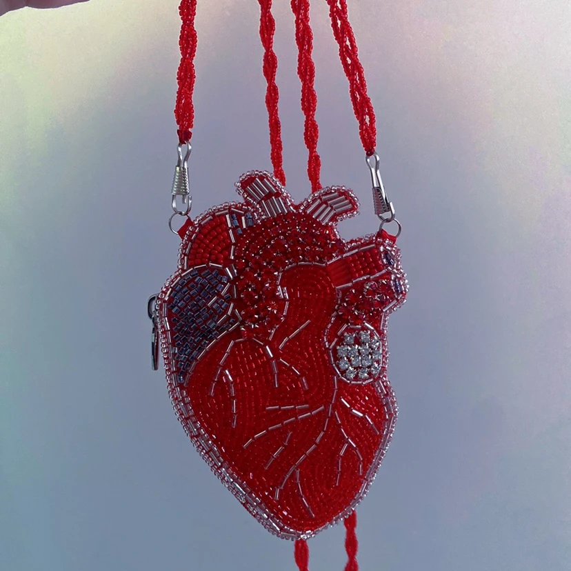 

Ретро-сумка через плечо в форме сердца с бисером, модная сумка Y2K для молодых женщин, повседневная сумка с геометрическим узором, жесткий корпус