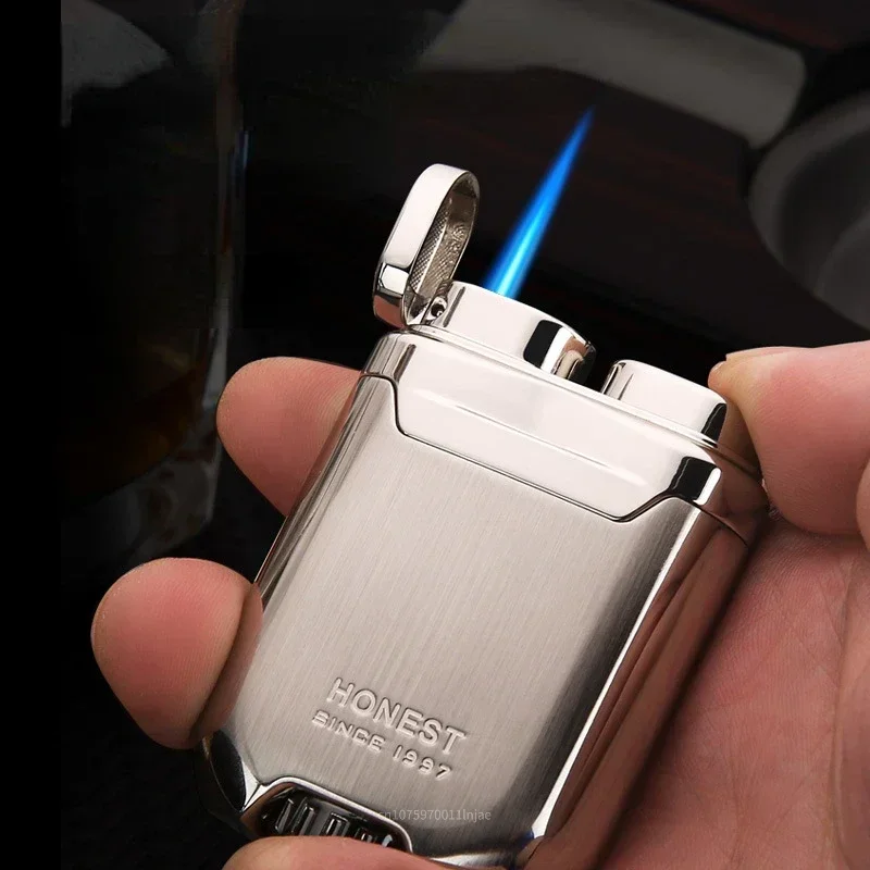 HONEST Metal Plating Turbine Windproof Butane Lighter  Creative Blue Flame Torch Lighter High-end Gift Men\'s Smoking Tools