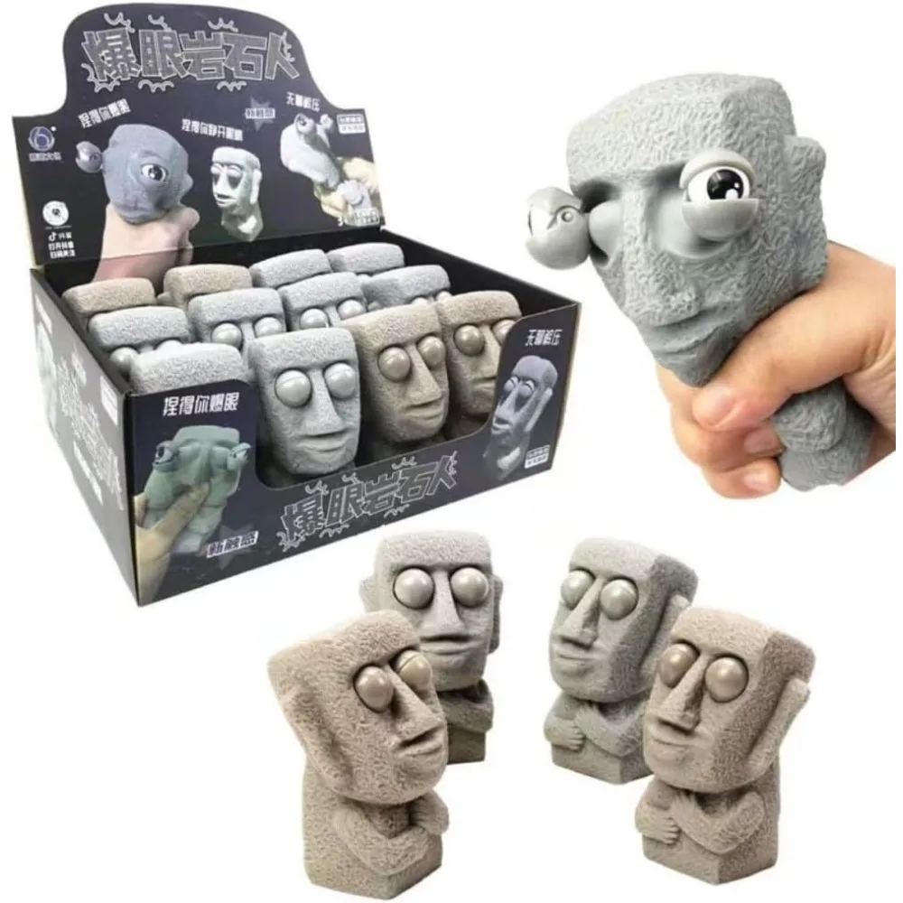 Easter Island Moai Statue Squeeze Toy, Pop Out Eyes Stress Relief Fidget Toy, Stone Statue Design,Fun Gift