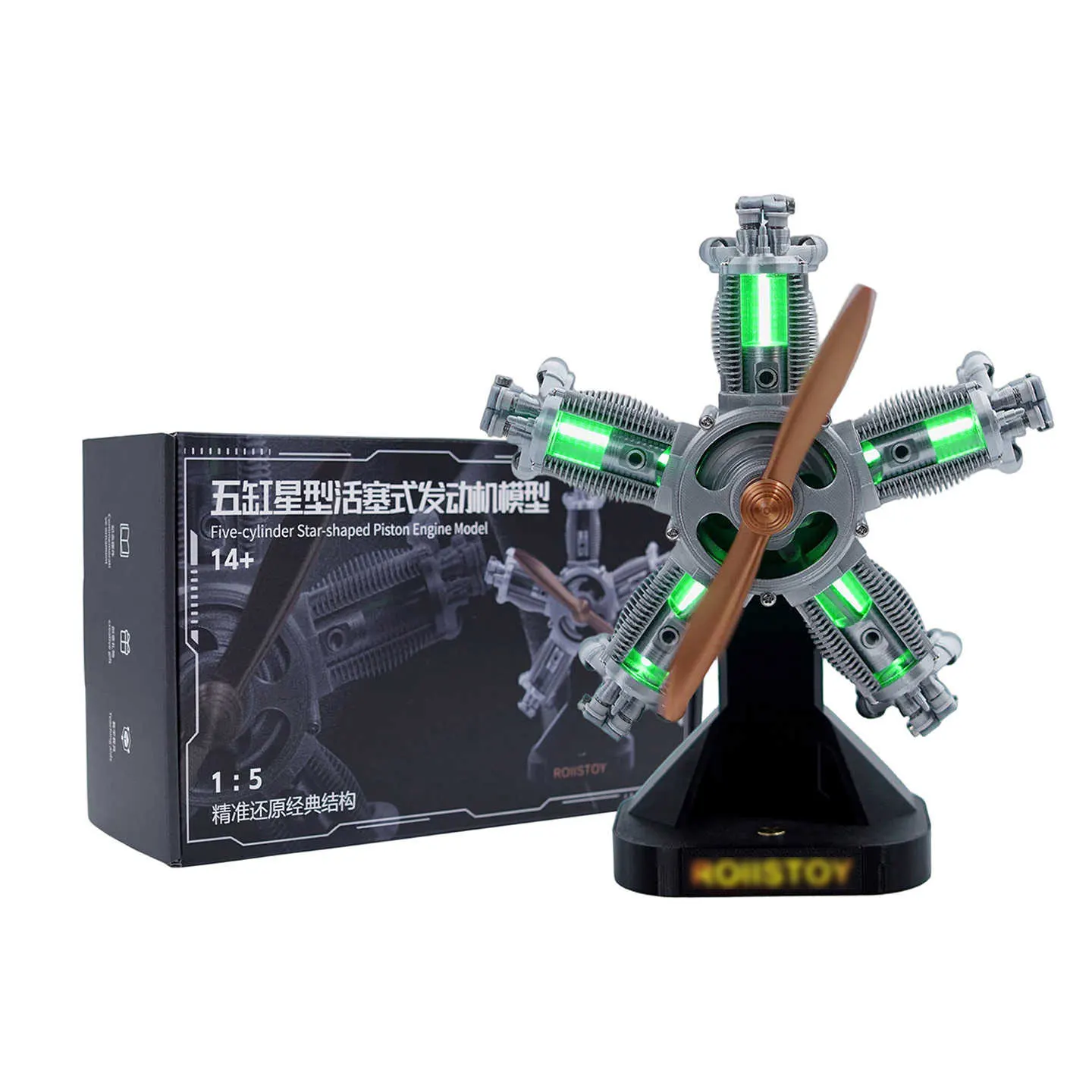 1:5 Scale 5-Cylinder 4-Stroke Radial Engine Model 3D Printed Startable Speed Adjustable DIY Assembly Science Gift Hobby STEM Toy