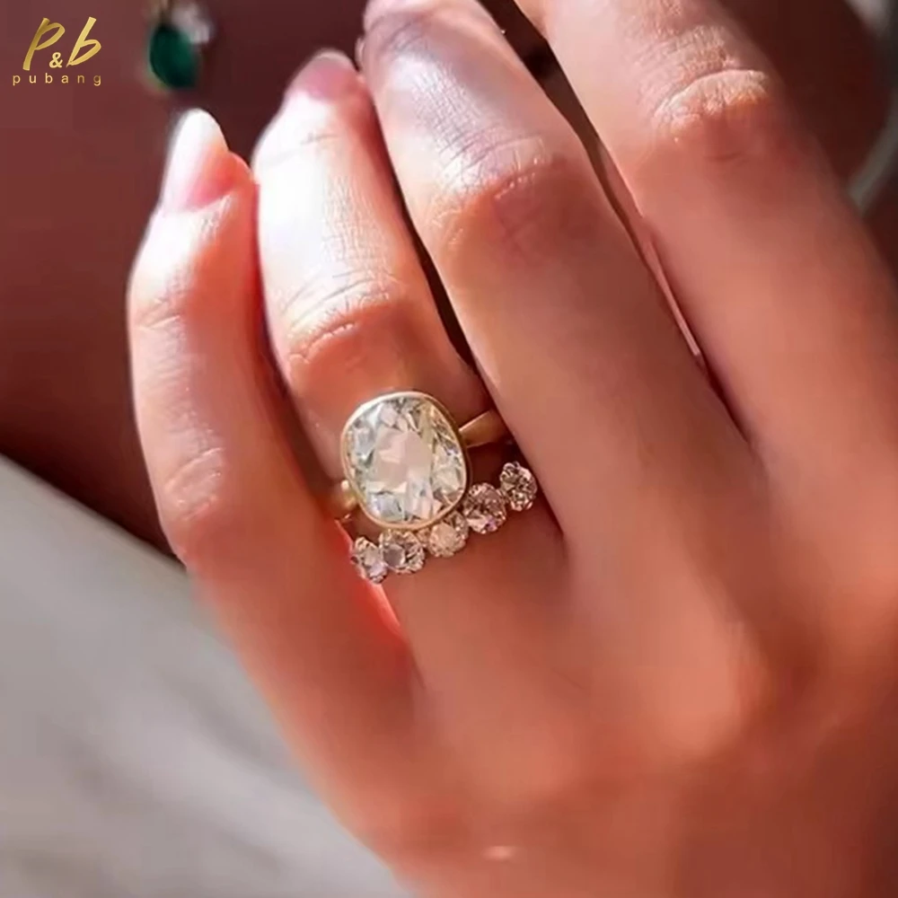 

PuBang 3EX VVS1 D Цвет Муассанит 10 карат Наборы свадебных колец из настоящего золота 7,5 карат Центр Старый шахтный ободок Оправа Ювелирные изделия для женщин