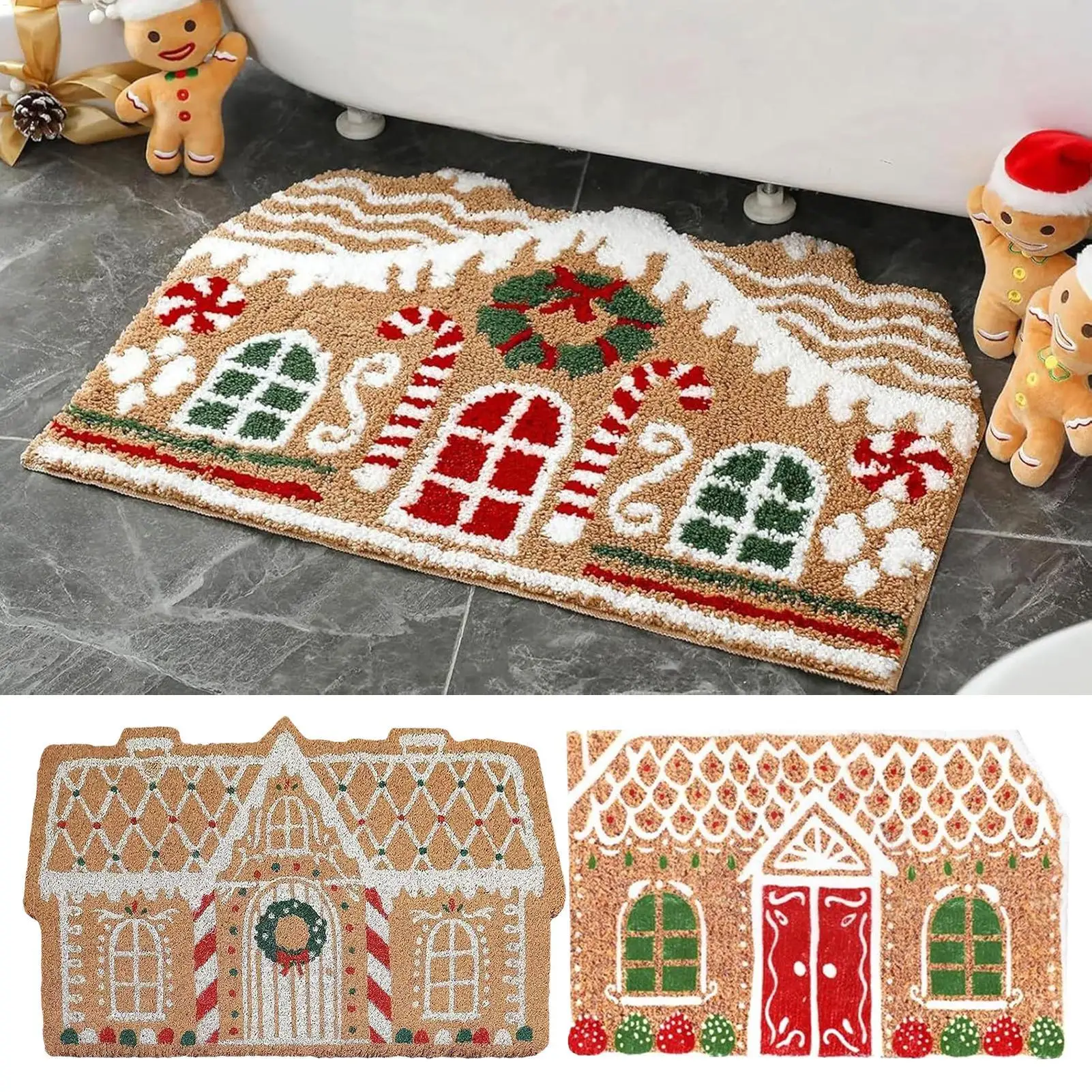 40X60CM PVC Christmas Door Mat Living Shower Non Slip Entrance Rugs Gingerbread House Door Mat Home 2025 Navidad Xmas Ornament