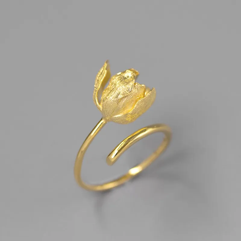 

Lotus Fun Delicate Tuplip Flower Adjustable Rings for Women Real 925 Sterling Silver Fine Jewelry Female Gift