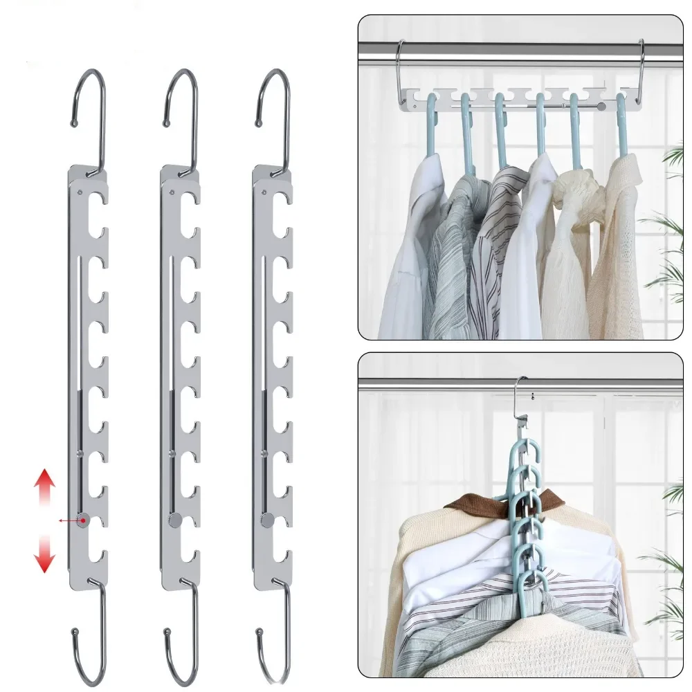 Multifunctional Clothes Hangers Adjustable Stainless Steel Hanger 9 Holes Magic Clothes Hanger Space Saving Wardrobe Organizer