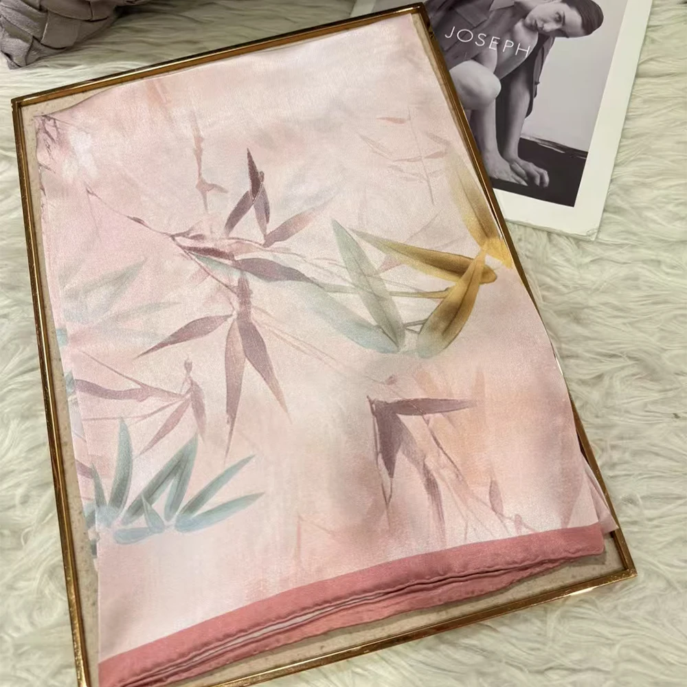 

Розовый шелковый квадратный шарф, хиджаб для женщин, новый элегантный бамбуковый дизайн, шарфы из 100% тутового шелка, шали, летняя пляжная накидка 108*108 см