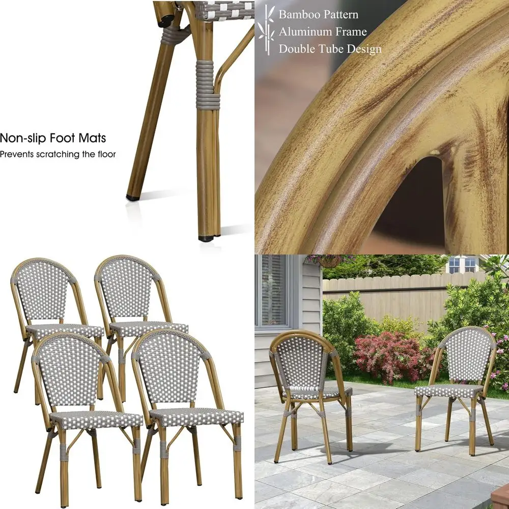 

Outdoor Dining Chair Set o 4 Rattan Chairs or Outdoor Garden Backyard Bamboo Print inish Patio Chairs Grey rench Bistro Chairs