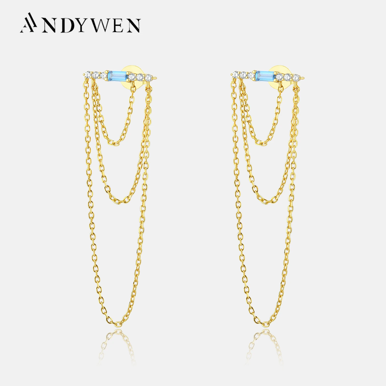 

ANDYWEN 925 Sterling Silver Line CZ Zircon Three Chains Drop Earring Women Luxury Fine Jewelry 2023 Party Clips Pendientes