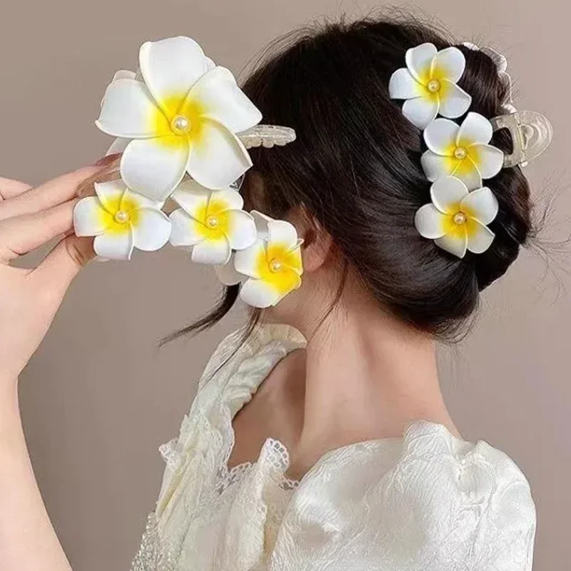 Yellow Mini Lily Hair Clip Korean Sweet Phalaenopsis Cherry Blossom Hairclaw Designer Pink High Elasticity Rubber Band Hair Rope