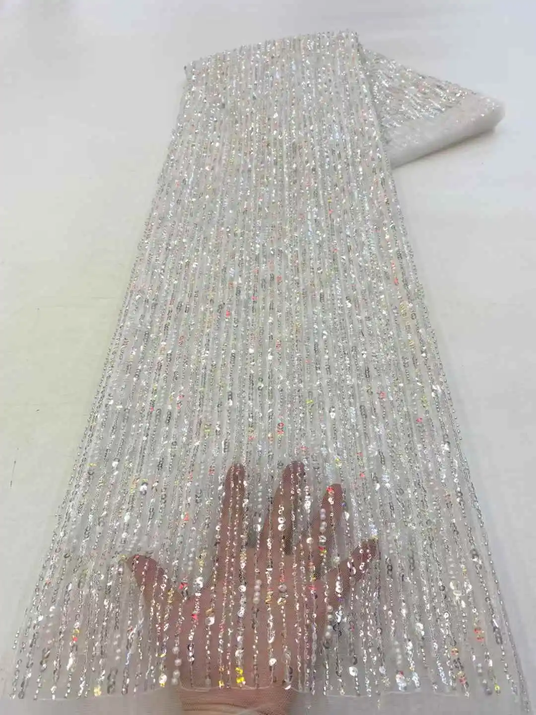 Africa Nigerian Beaded French Mesh Lace With Sequins High Quality 2025 Embroidery Lace Sequins Lace For Wedding Dresses Women