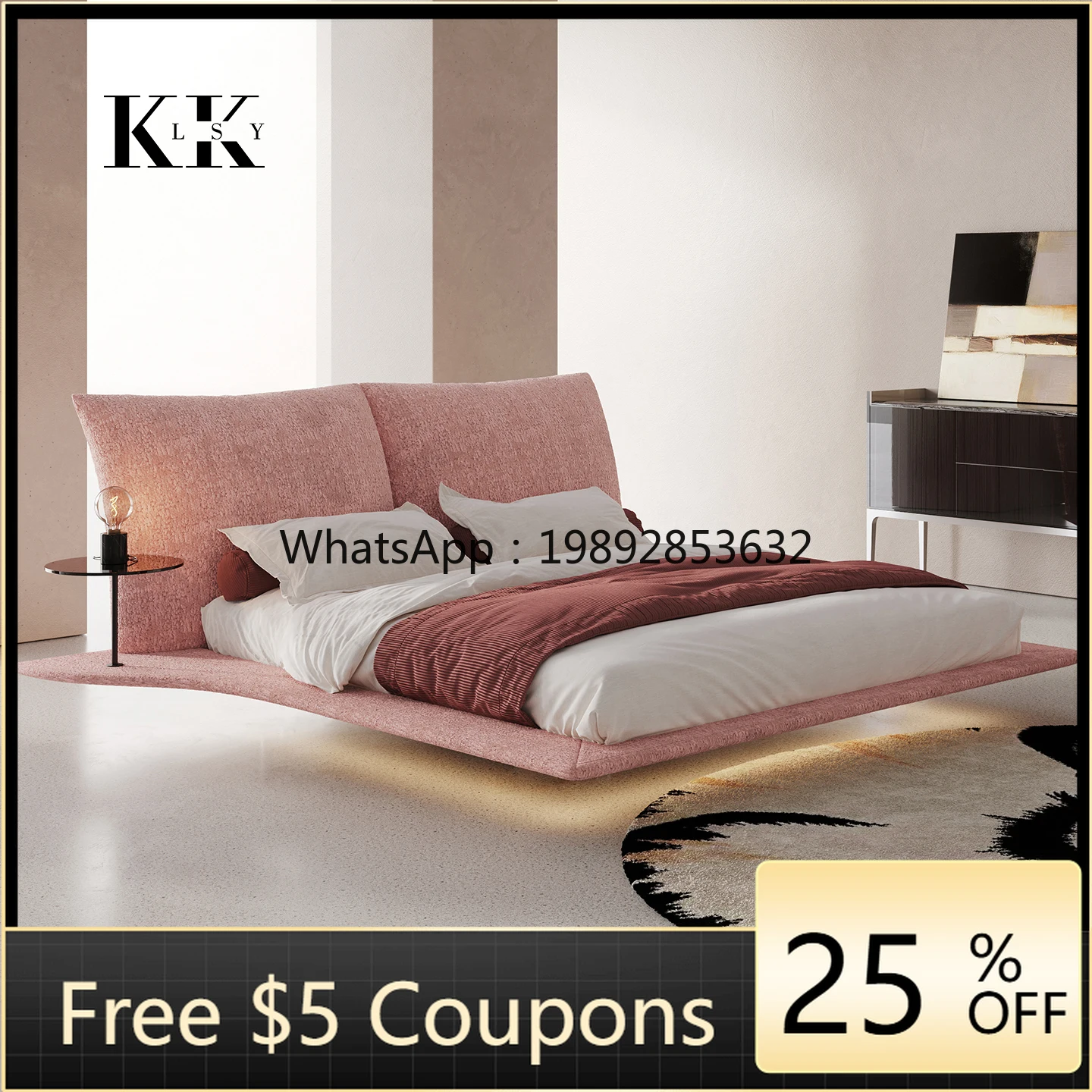 YFY Floating Bed Italian Minimalist Modern Light Luxury Petal Master Bedroom Bed Soft Package Large Apartment Double Bed S