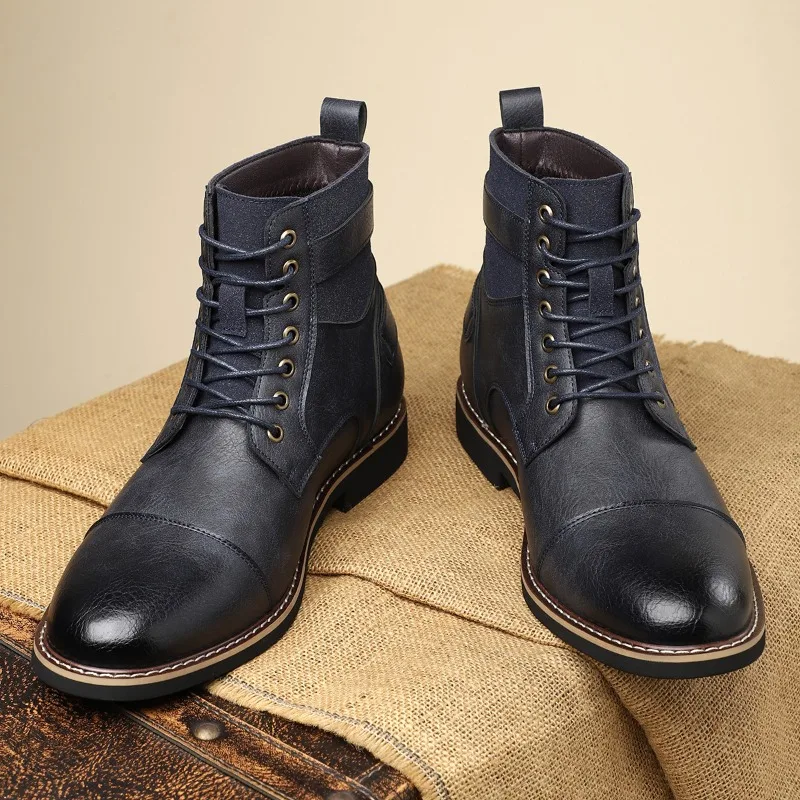 

2025 Spring and Autumn New British-style Men's Casual Boots, Anti-slip Retro Mid-top Pointed Leather Boots,Plus-size Men's Shoes