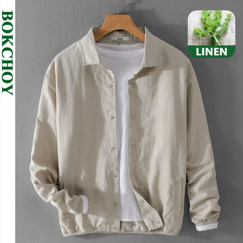 Spring and Autumn New Comfortable Linen Mens Jacket Loose Simple Casual Youth Versatile Cotton Linen Men Clothing FY202