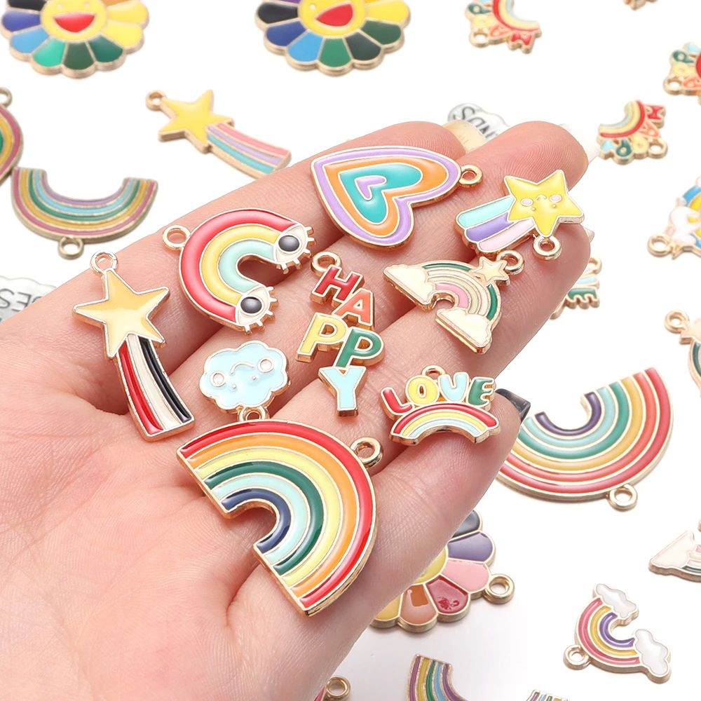 10-40pcs/lot Rainbow Series Alloy Pendants Alloy Letter Enamel Charms For DIY  Jewelry Making  Accessories Necklace Bracelet