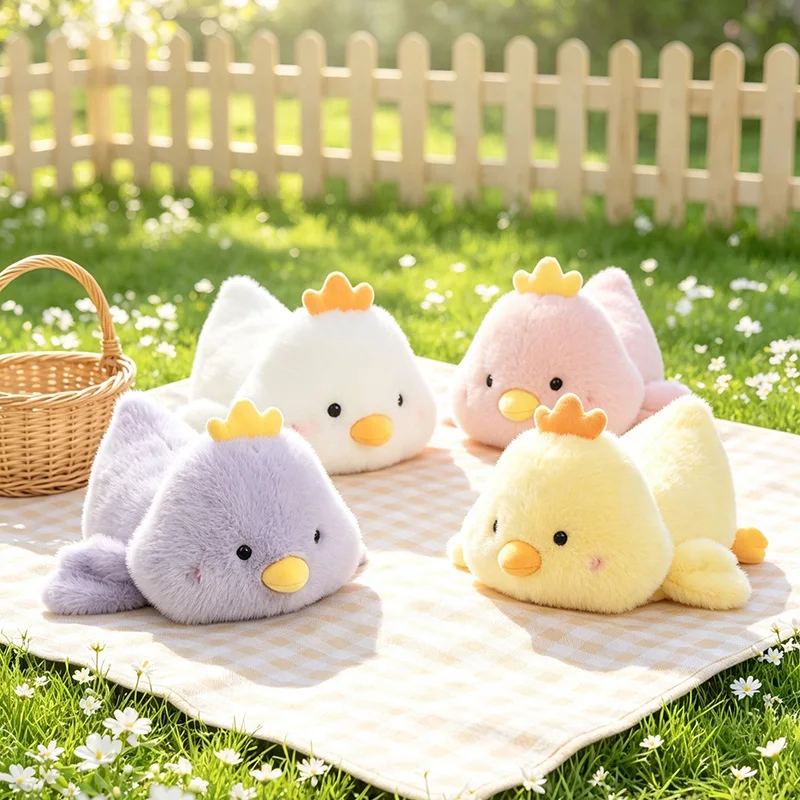 Kawaii Lying Crown Chick Plush Doll Soft Fluffy Chicken Stuffed Toy Home Decor Toys Cute Colorful Bird Gift For Girlfriend