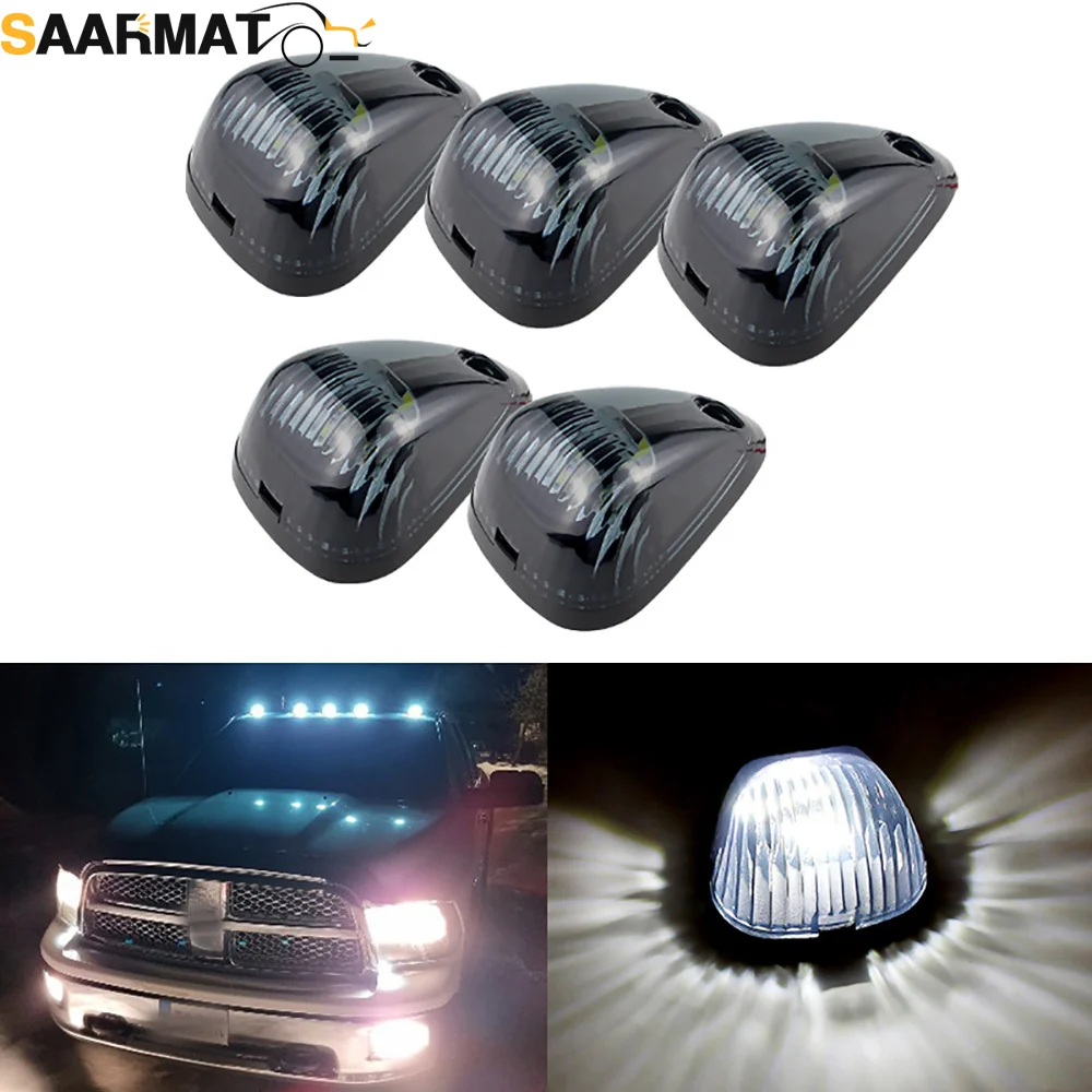 5pcs Amber LED Cab Roof Top Marker Running Lights For Truck SUV 4x4 (Black Smoked Lens Lamps)