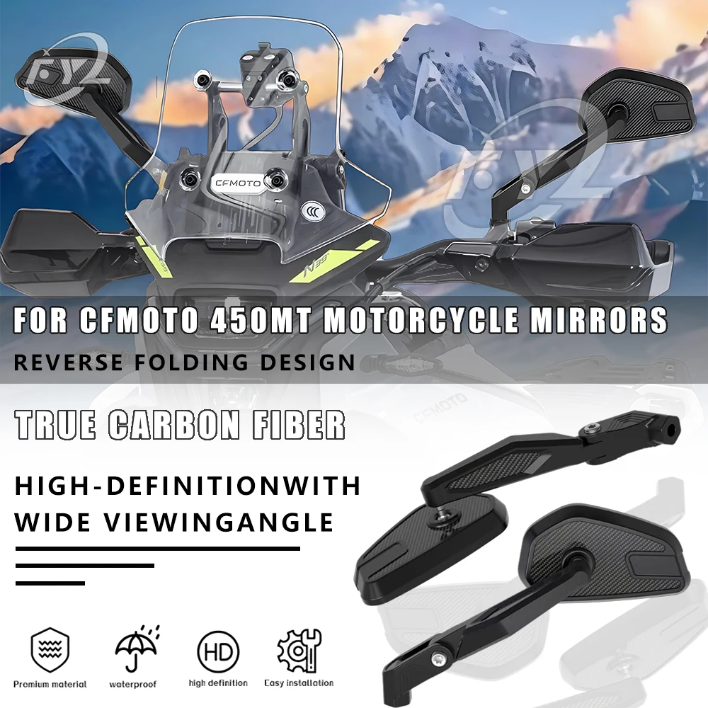 Carbon Fiber Aluminum Alloy Rotatable Rearview Mirrors For CFMOTO 450MT 700MT 800MT 2024 2025 2026 Motorcycle Mirrors