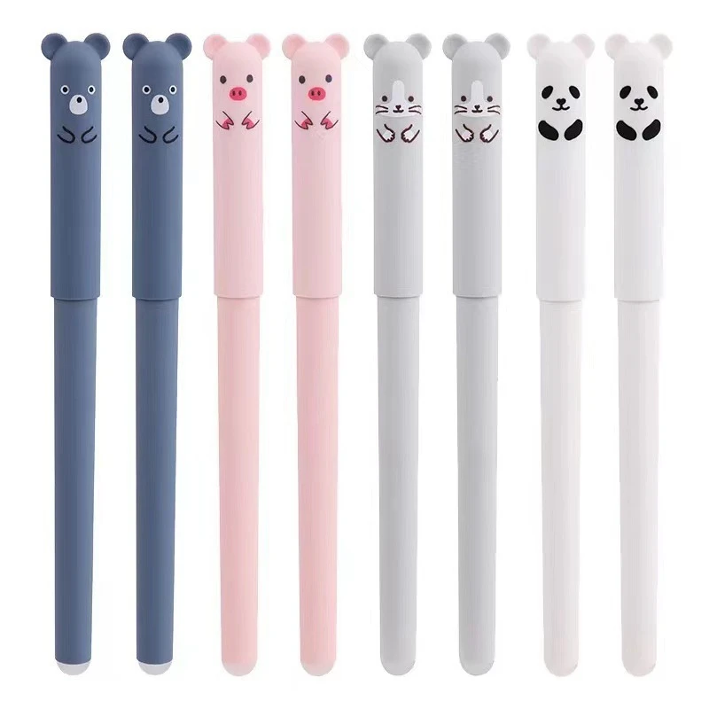 4Pcs Blank Kawaii Animals Panda Erasable Gel Pen 0.5mm Blue Black Erasable Pen Washable Handle School Supplies Stationery