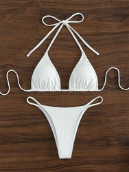 Sexy gerippten Bikini Set solide Schnürung Strand Badeanzug zweiteilige rücken freie geteilte Bade bekleidung brasilia nischen Strand urlaub Badeanzug