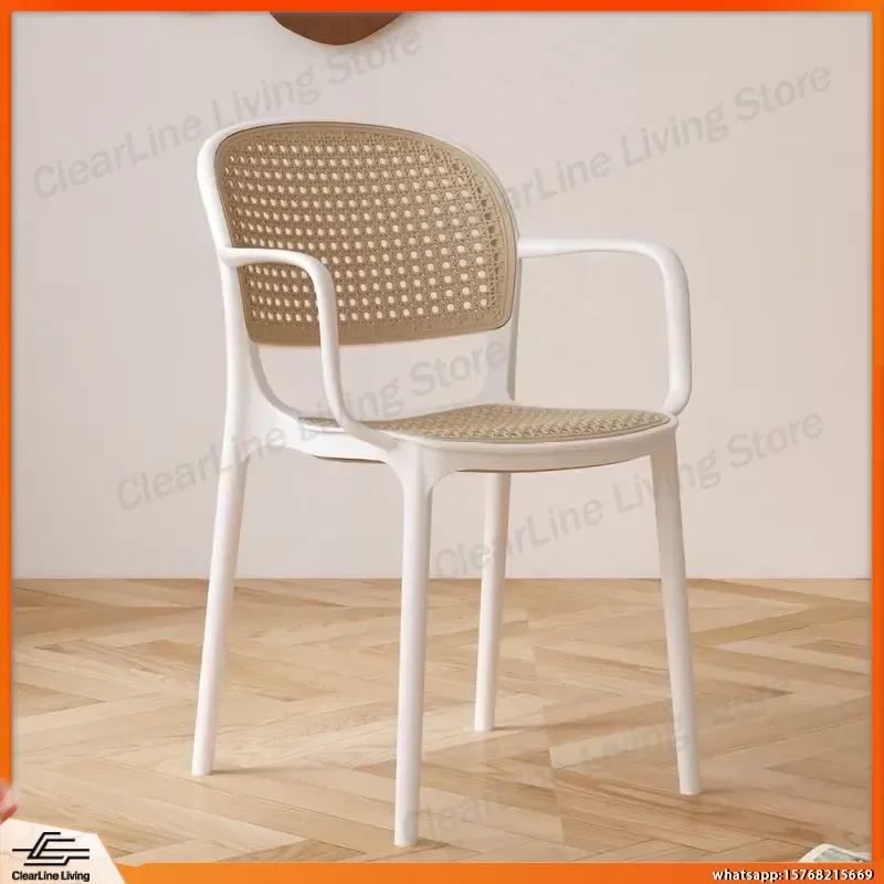Modern Wicker Style Plastic Stackable Dining Chair Ergonomic Waterproof Lightweight for Home Kitchen Apartment Restaurant Bar