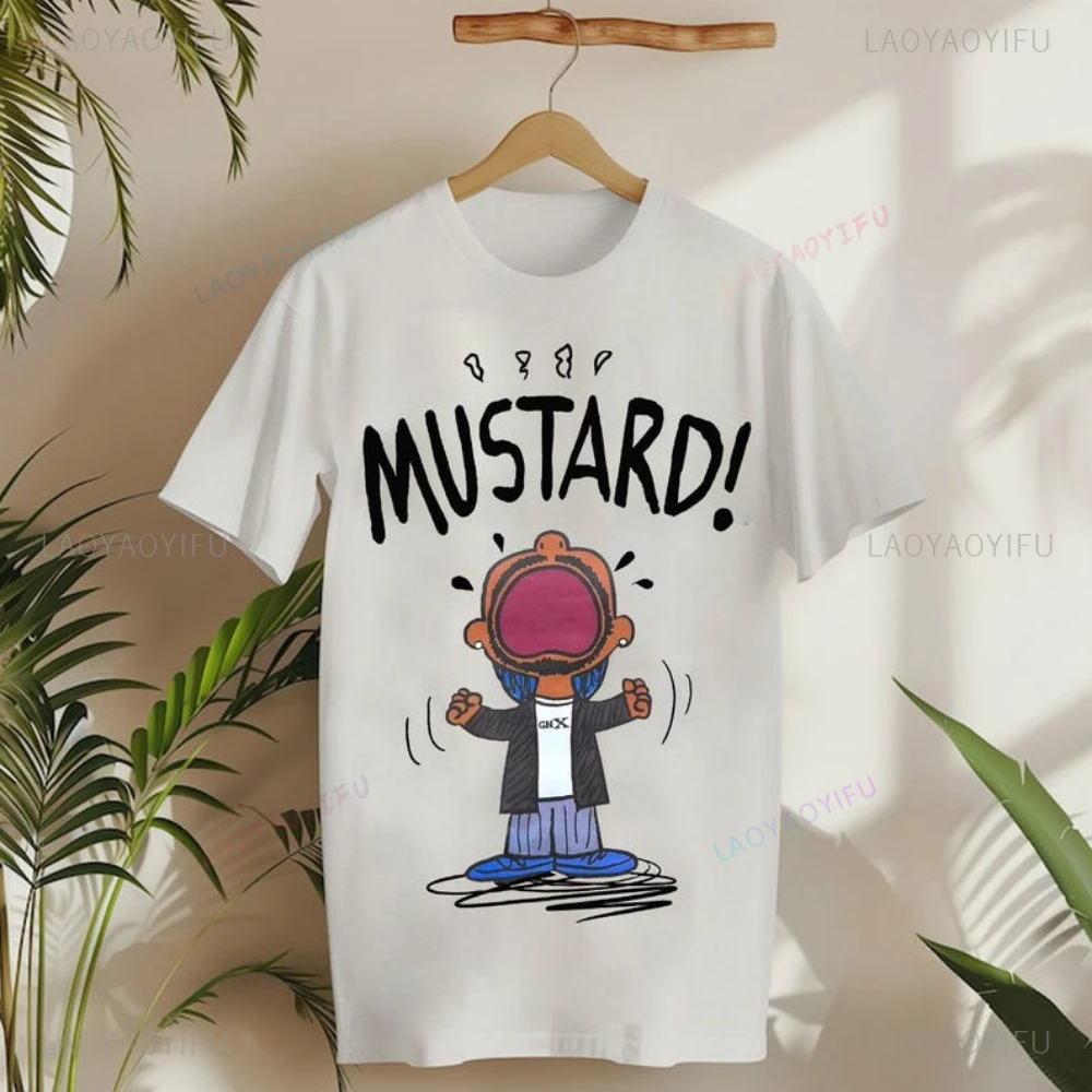 Kendrick Lamar Mustard Meme Tops Unisex Tee Shirt for Fans Funny Hip Hop Graphic Music Lover Apparel Humorous Pop Culture Gift