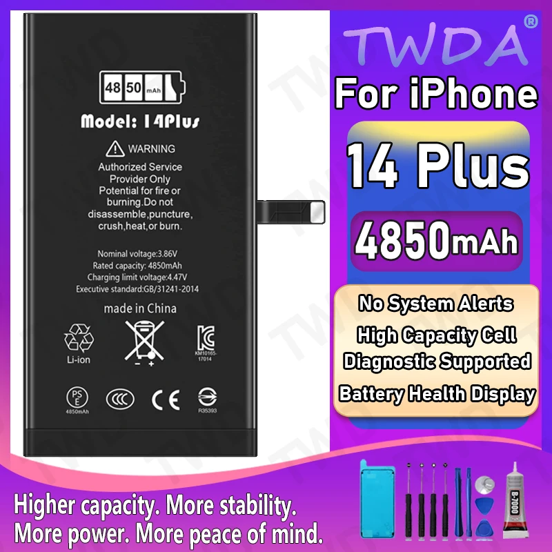 

Diagnostic Battery 4850mAh show genuine part no pop up message For iPhone 14 PLUS New High Quanlity replacment+Free Tools