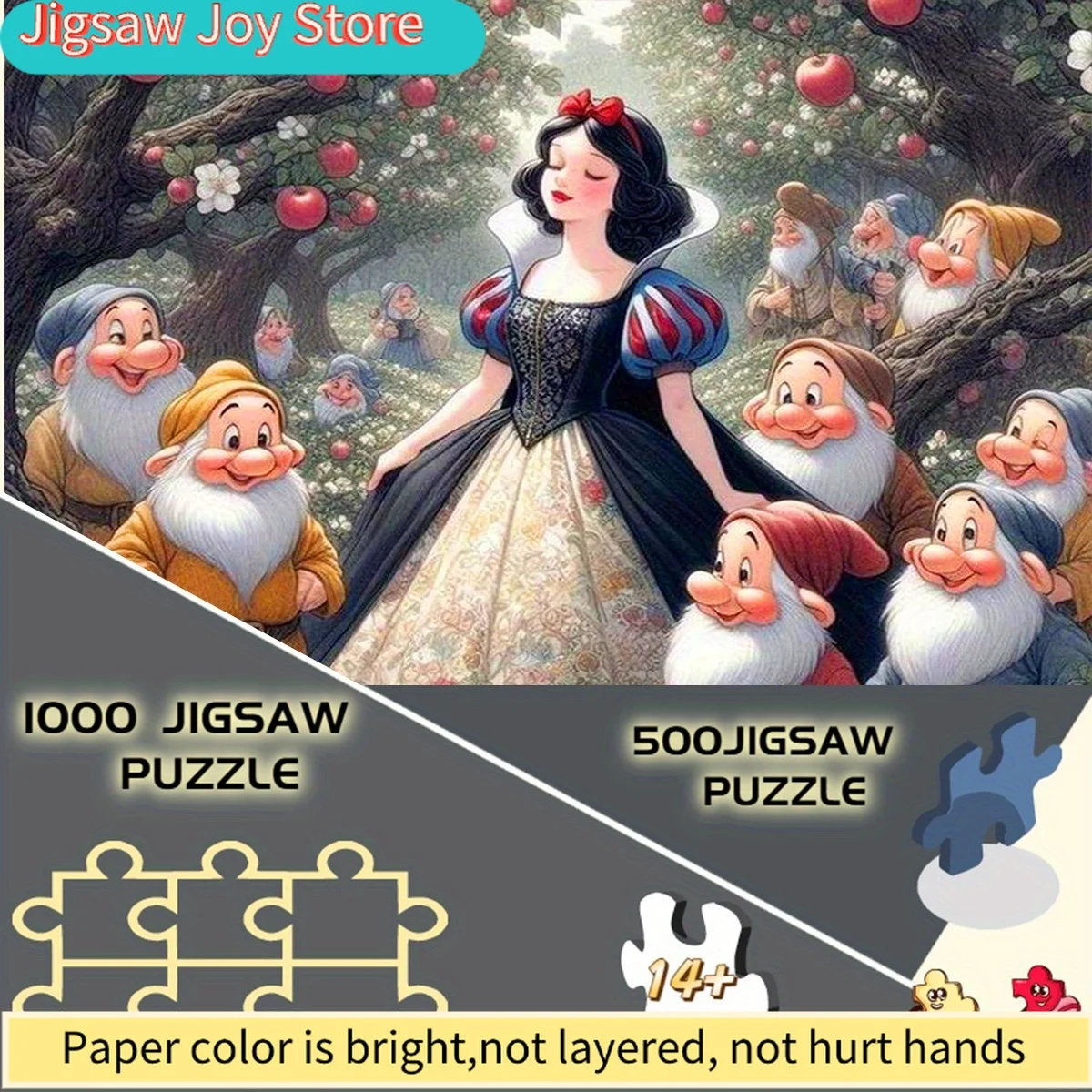 

500piece/1000piece, Paper Puzzle, DIY Puzzle, Thickened White Card Material, Adult Puzzle, Snow White Seven Dwarf Apple Grove