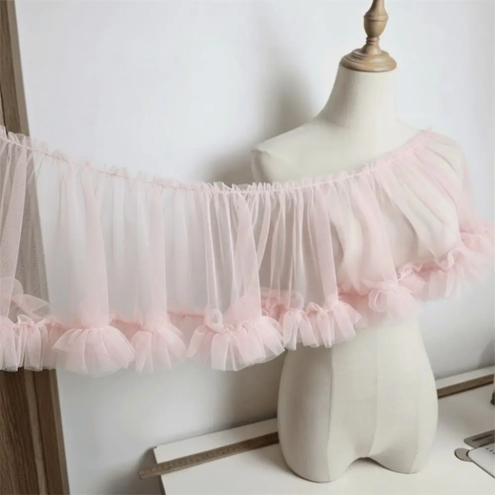 15X90cm Size Wrinkled Pleated Tulle Lace Fluffy Texture Multicolor Fringed Mesh Ribbon Soft Material Lace Fabric Trims