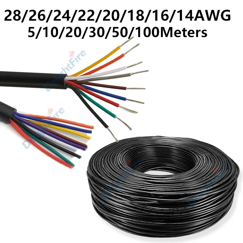 

9-ядерный провод 28, 26, 24, 22, 20, 18AWG, электрический провод, гибкий кабель из луженой меди из ПВХ для аудио, автомобильного динамика прицепа