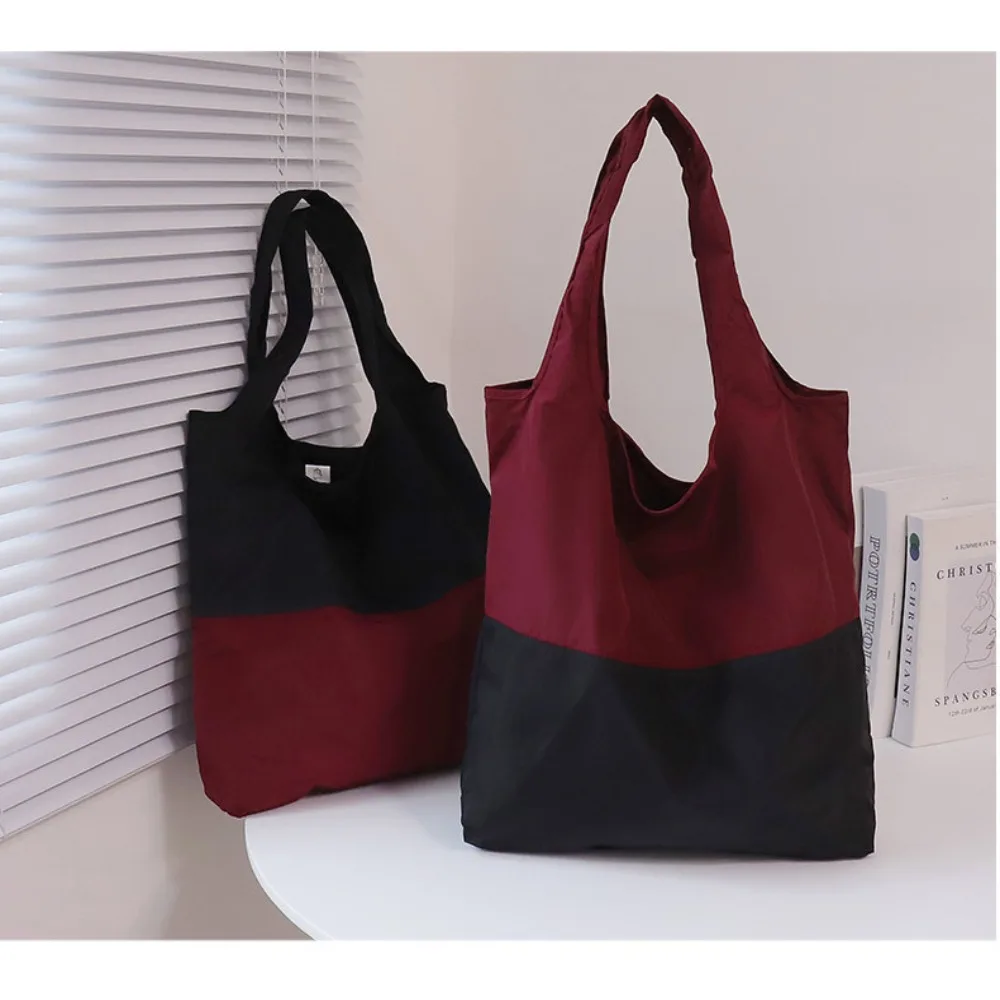 New Foldable Supermarket Shopping Bag Reusable Waterproof Travel Grocery Bag Patchwork Color Clash Eco-Friendly Shoulder Bag