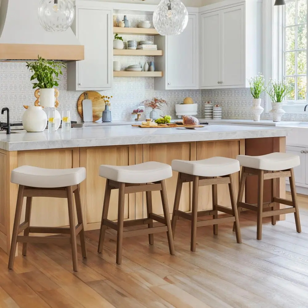 

Bar Stools Set of 4, Barstools with Sturdy Wood Legs, Saddle Seat Counter Height Bar Stools for Kitchen Counter, Bar, Dining, 2