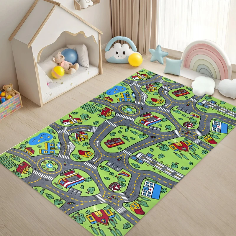 Car City Road Map Play Rug Cartoon Traffic Town Print NonSlip Floor Mat for  Toy Car Gift Rugs for Bedroom