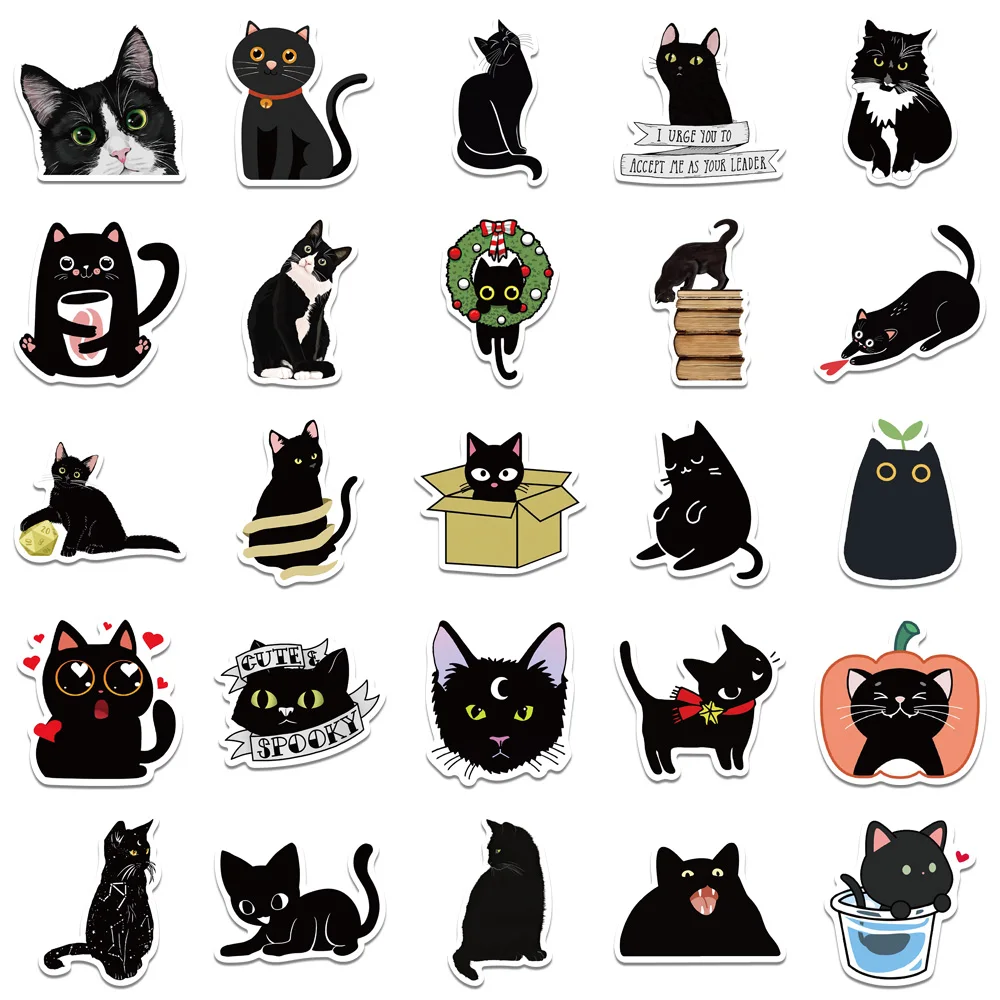 Pegatinas decorativas de Graffiti de gato negro, 50/100 piezas, para álbum de recortes, motocicleta, equipaje, guitarra, monopatín, calcomanías de regalo para niños