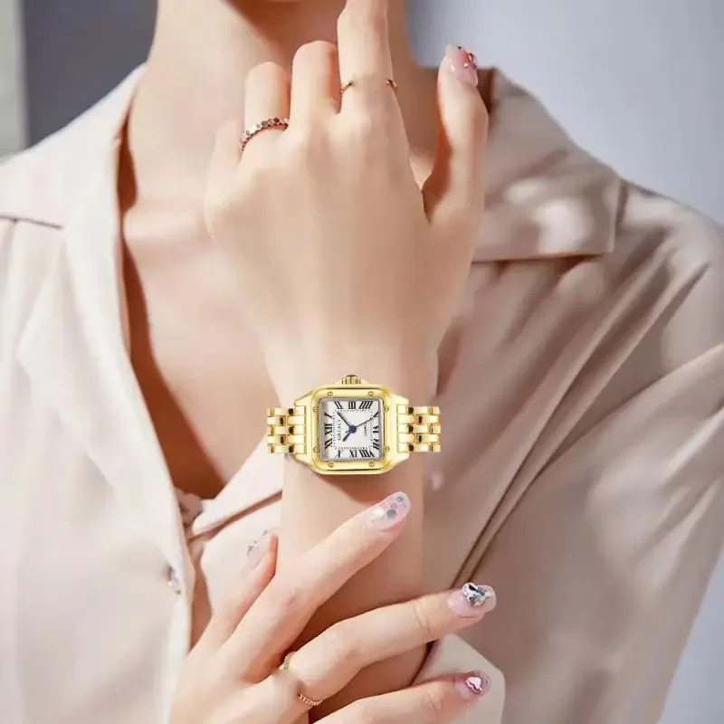 MAYZHISU Women's Fashion Square Watches Gold Alloy Strap Luxury Ladies Quartz Wristwatches Qualities Female Roman Scale Clock