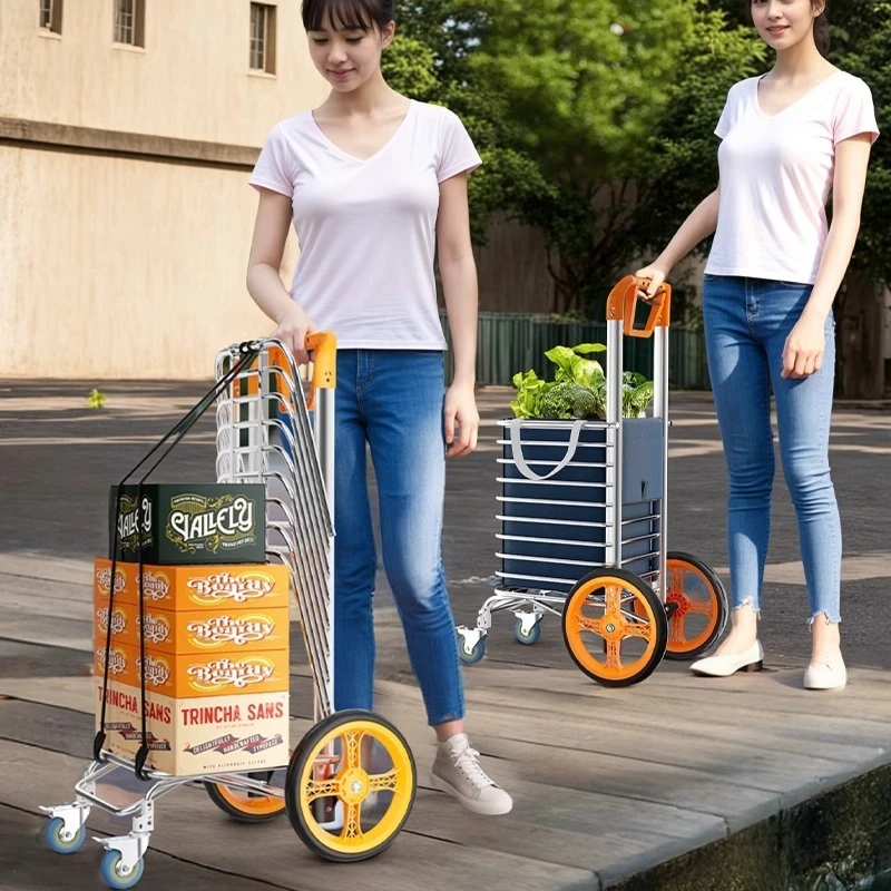 

Foldable Stair Climbing Cart, Heavy Duty Hand Truck with Telescopic Handle, Lightweight Aluminum Grocery Trolley for Seniors